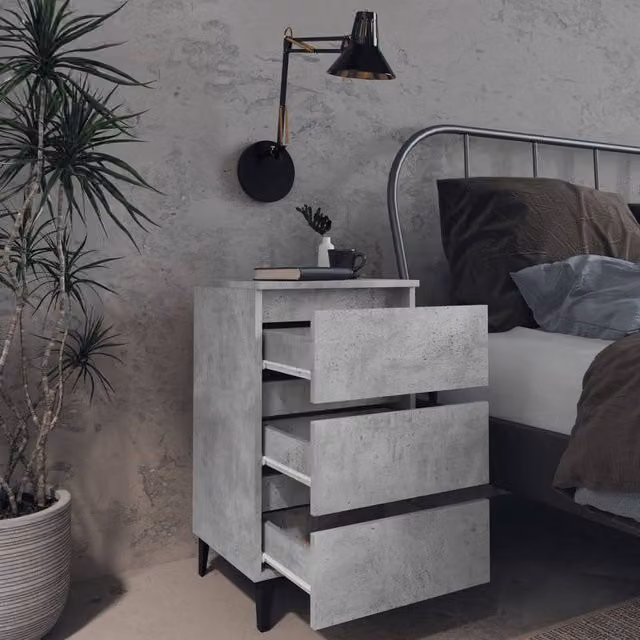 Berkfield Home Sturdy Bed Cabinet with Metal Legs in Concrete Grey, W/D/H: 40 x 35 x 69 cm – 1