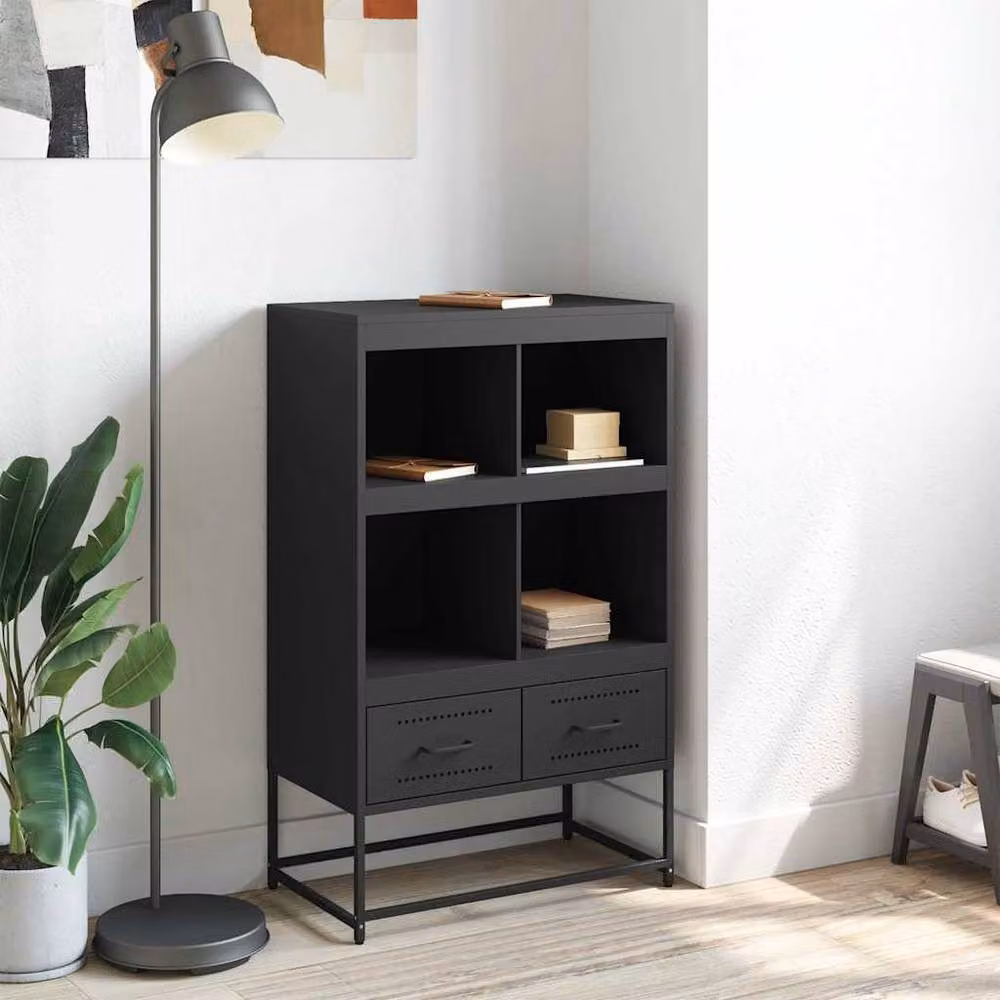 Berkfield Home Matt Black Metal Highboard W/D/H: 68.5 x 39 x 111.5 cm – 3