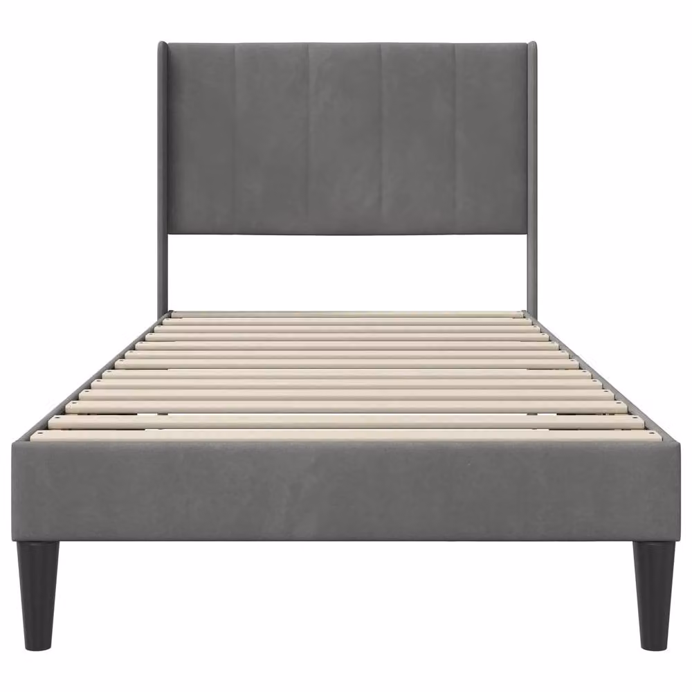 Berkfield Home Velvet Bed Frame with Headboard in Dark Grey, W/D/H: 90 x 190 cm – 3