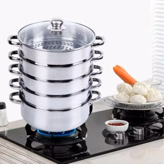 FLAVORA 5 Layer Stainless Steel Cooker Steamer Pot in Silver