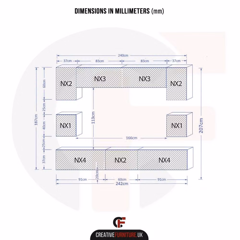 Creative Furniture Panorama Wall TV Unit with Integrated LED Lighting in White, Grey and Multicolour Glossy Finish – 3