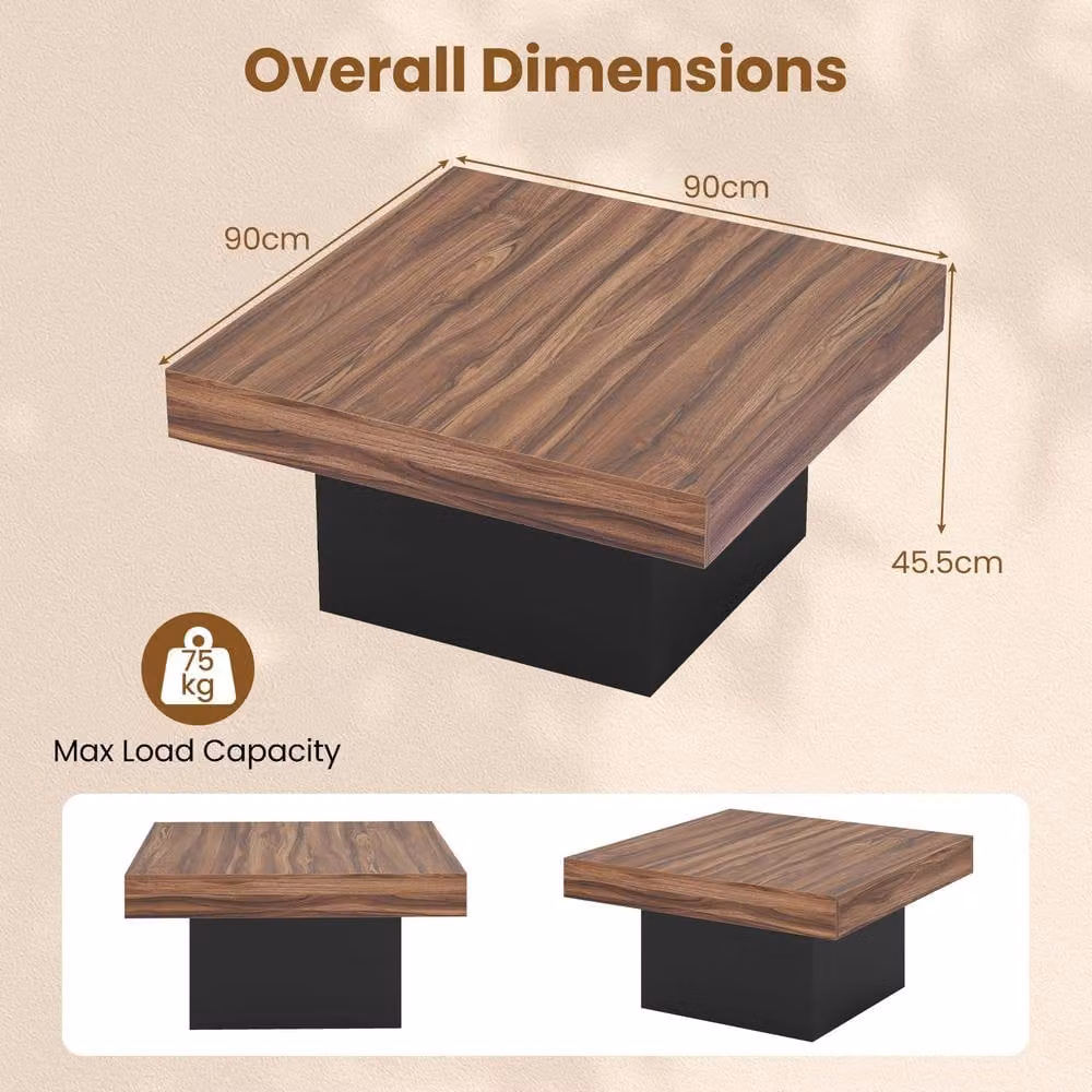 Gymax Square LED Coffee Table with Remote and 21 Dynamic Modes in Brown Wood Finish – 2