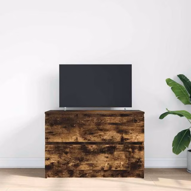 Berkfield Home Smoked Oak TV Cabinet in Brown, W/D/H: 80 x 35 x 54 cm – 1