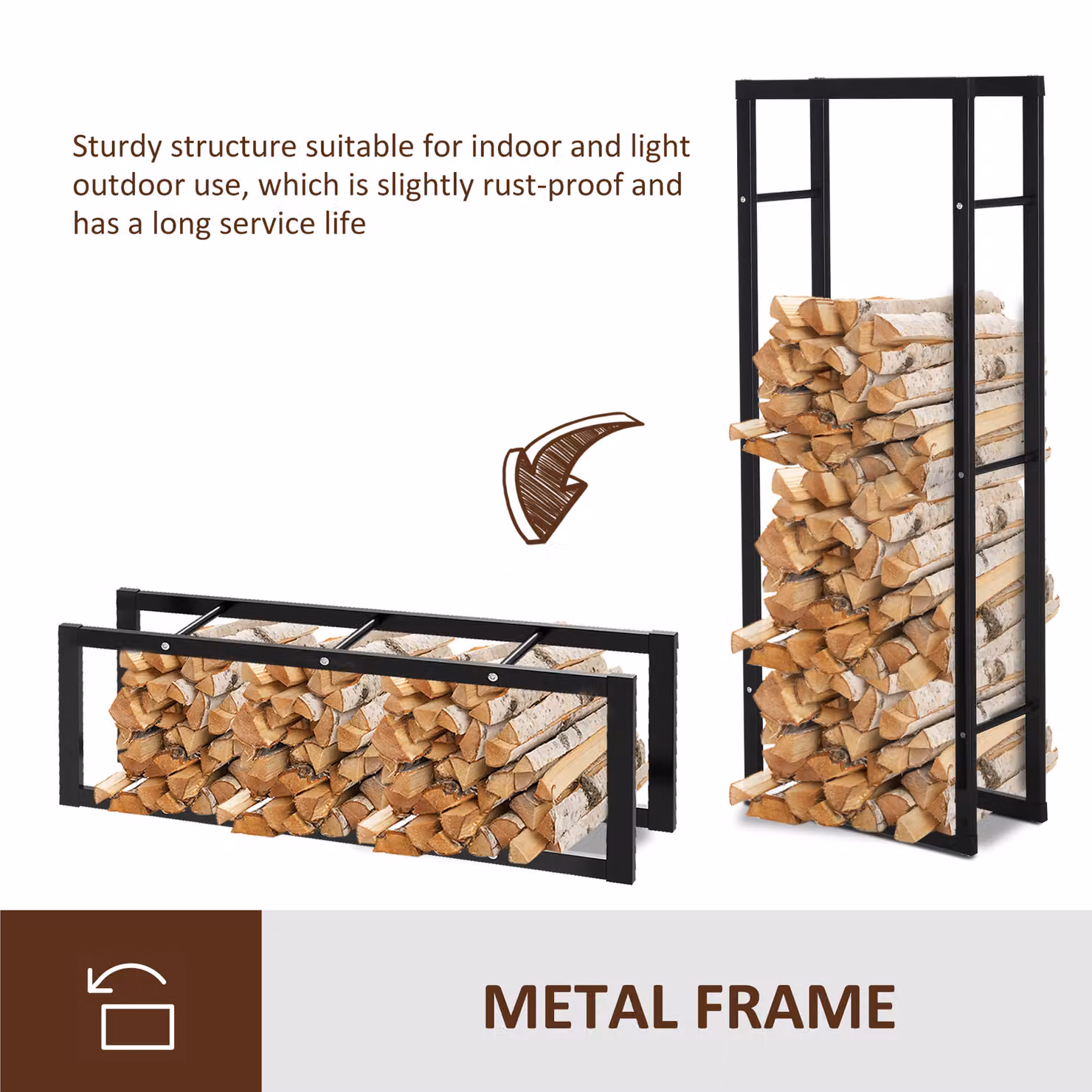 HOMCOM Metal Firewood Log Holder, Black, W: 60 cm, D: 25 cm, H: 150 cm – 5