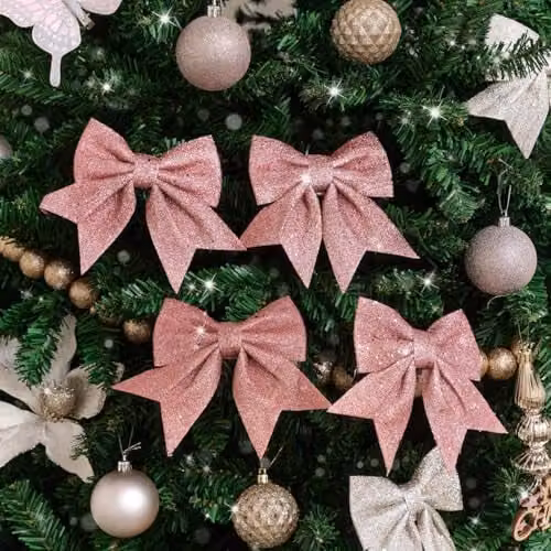 Melody Maison Set of 4 Pink Glitter Christmas Bow Pendants – 1