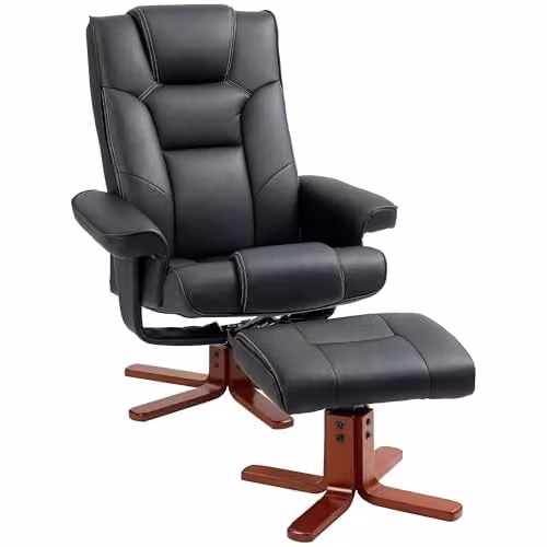 HOMCOM Reclining Armchair with Ottoman in Black Synthetic Leather