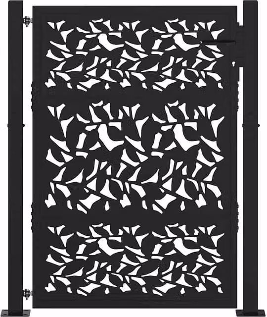 Berkfield Home Beautiful Garden Gate in Black Steel with Leaf Design, W: 105 cm, H: 130 cm
