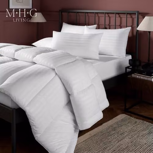 MHG Living Striped Double Duvet and Pillow Set, 13.5 Tog Winter Warmth, White