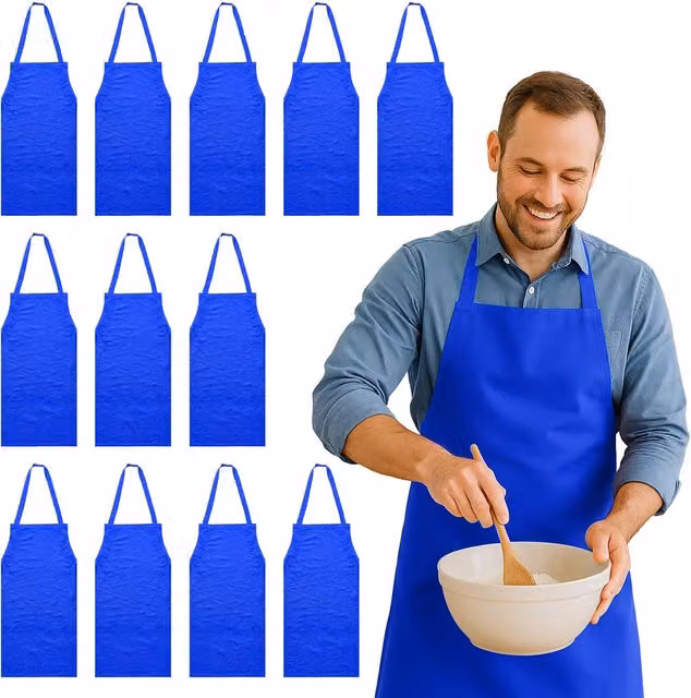Nicola Spring Cotton Kitchen Bib Aprons, Pack of 12, Blue – 1