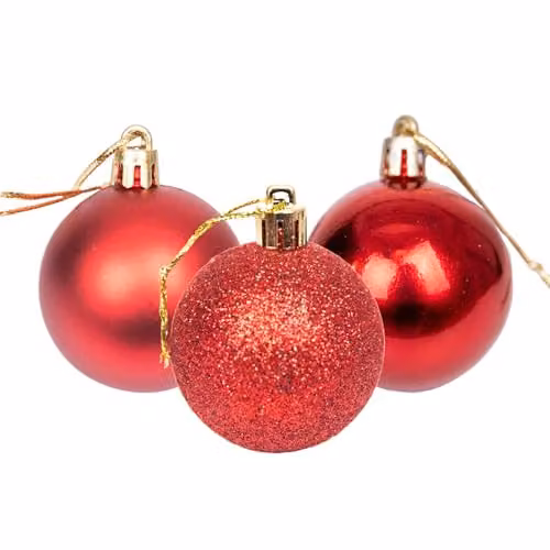 Shatchi 9-Piece Set of Red and Silver Round Plastic Christmas Tree Bauble Hanging Decorations, Diameter: 5 cm