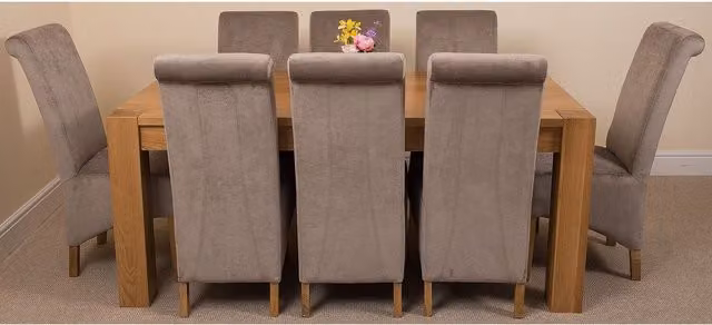 Thats Furniture Kuba Oak Dining Table and 8 Montana Fabric Chairs in Grey and Brown, W: 180 cm, D: 90 cm