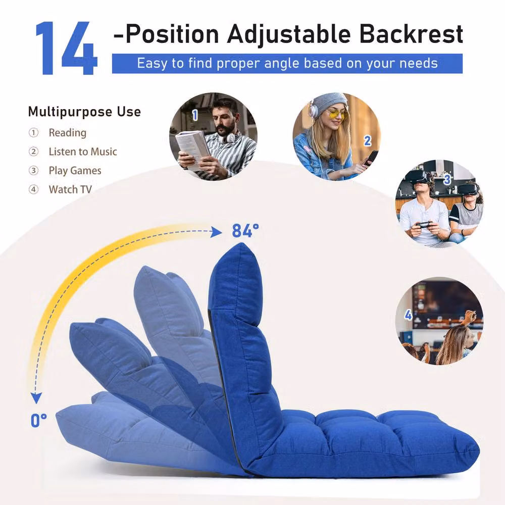 Costway 14-Position Adjustable Folding Video Gaming Sofa Chair in Blue – 9