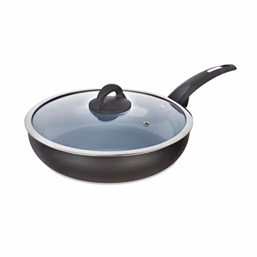 Tower Cerasure 28 cm Non-Stick Saute Pan with Glass Lid, Aluminium Body, Anthracite Grey – 1