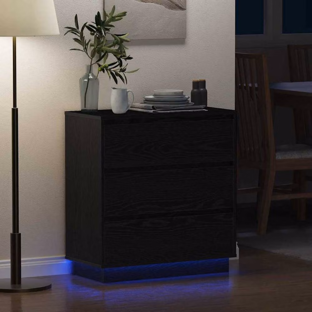 Berkfield Home Modern Bedside Cabinet with Integrated LED in Black Oak, W/D/H: 34.5 x 34.5 x 75 cm – 3