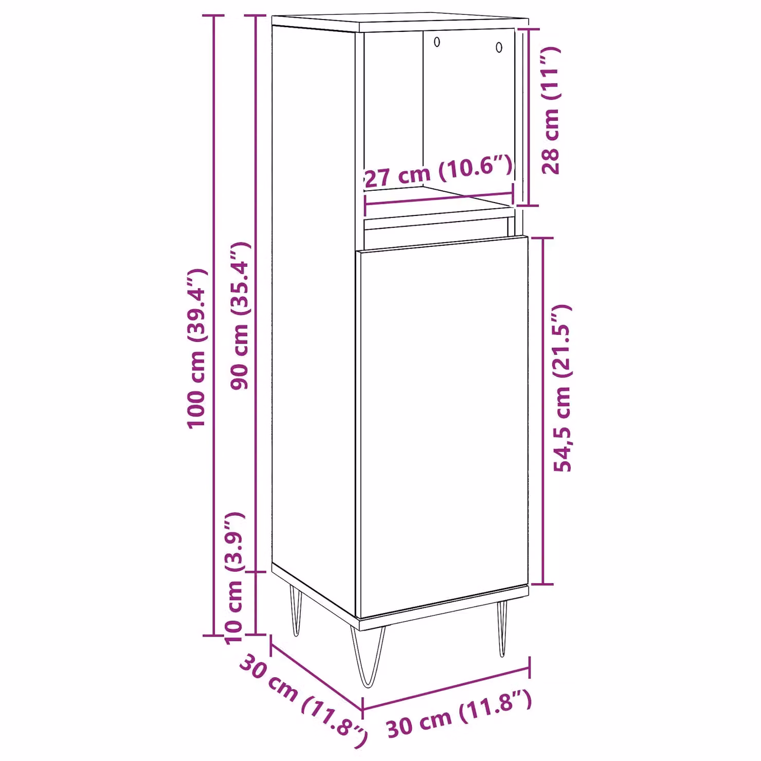 Berkfield Home Modern Black Oak Bathroom Cabinet with Internal Shelves and Hinged Doors, W/D/H: 30 x 30 x 100 cm – 5