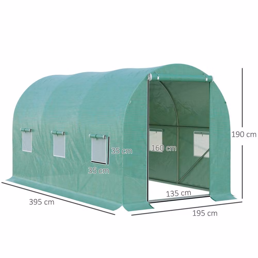 STILVORA Green Walk-in In-ground Greenhouse with Roller Door, Mesh Windows and Galvanised Steel Frame, W/D/H: 395 x 195 x 190 cm – 3