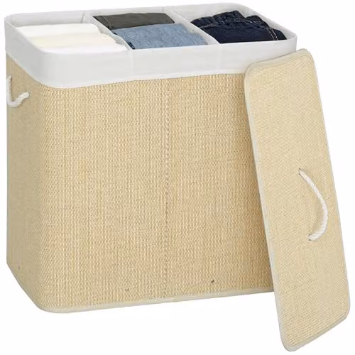 HOMCOM 2 Section Laundry Hamper with Lid and Removable Bags, White