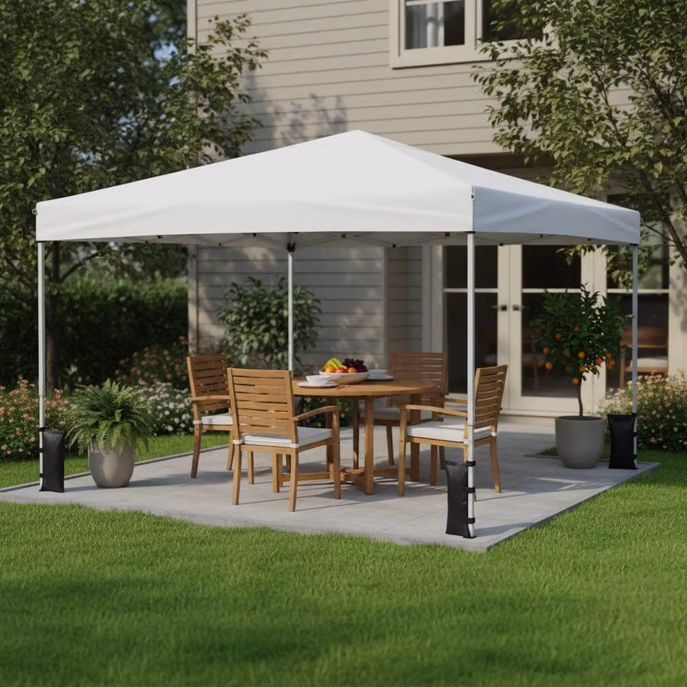 Gymax White Commercial Pop Up Canopy Camping Gazebo, W: 290 cm, D: 290 cm, H: 230 cm – 3
