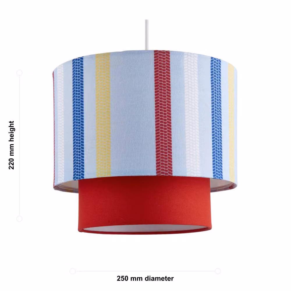First Choice Lighting Car Track Blue and Red 25cm Easy Fit 2 Tier Fabric Pendant Light – 3
