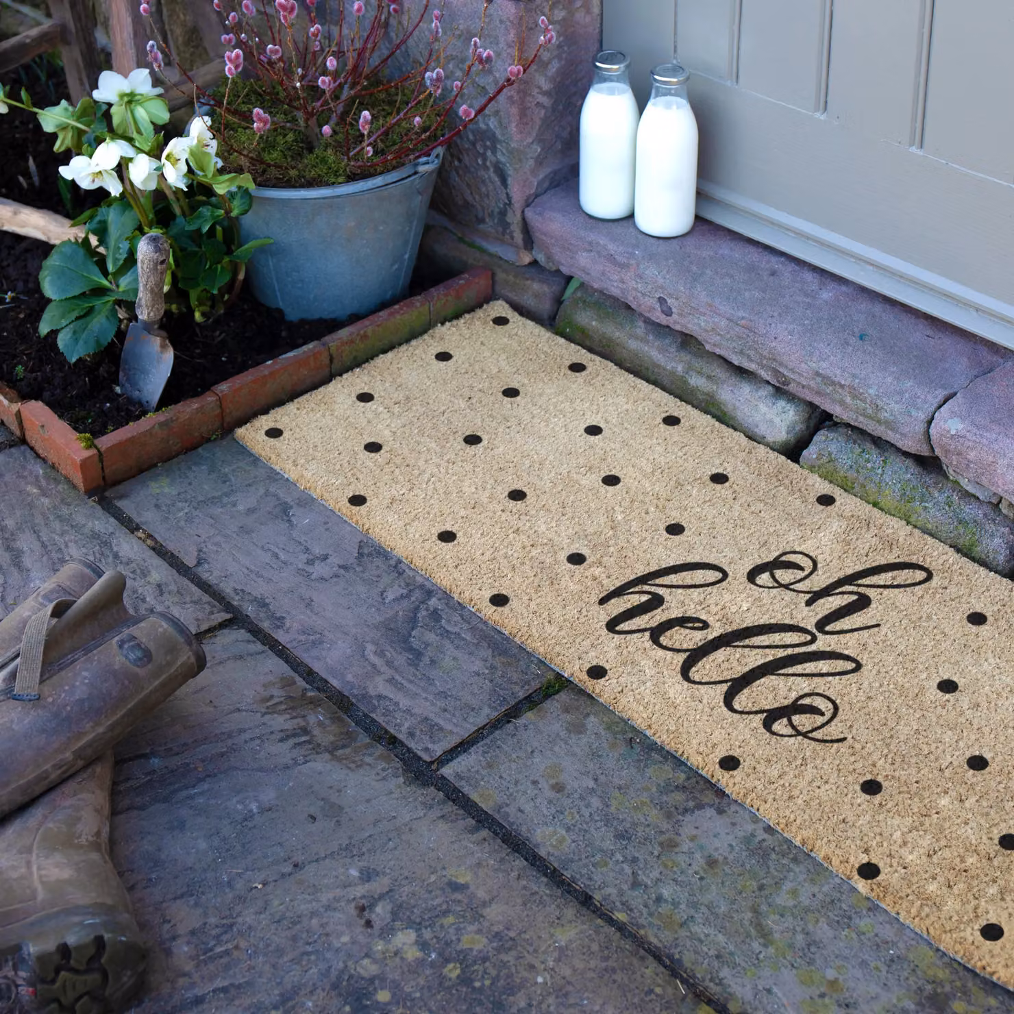 Artsy Mats Oh Hello Spotty Patio Doormat in Beige, W/D/H: 120 x 40 x 1 cm – 2