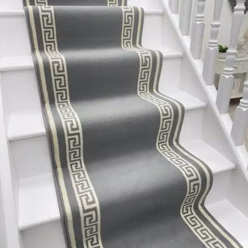 runrug Machine Woven Polypropylene Stair Runner in Grey, W: 60 cm x L: 660 cm – 1