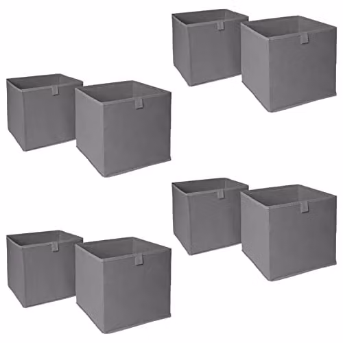 OHS Set of 8 Grey Fabric Foldable Storage Boxes with Handles, W/D/H: 27.0 x 27.0 x 27.0 cm