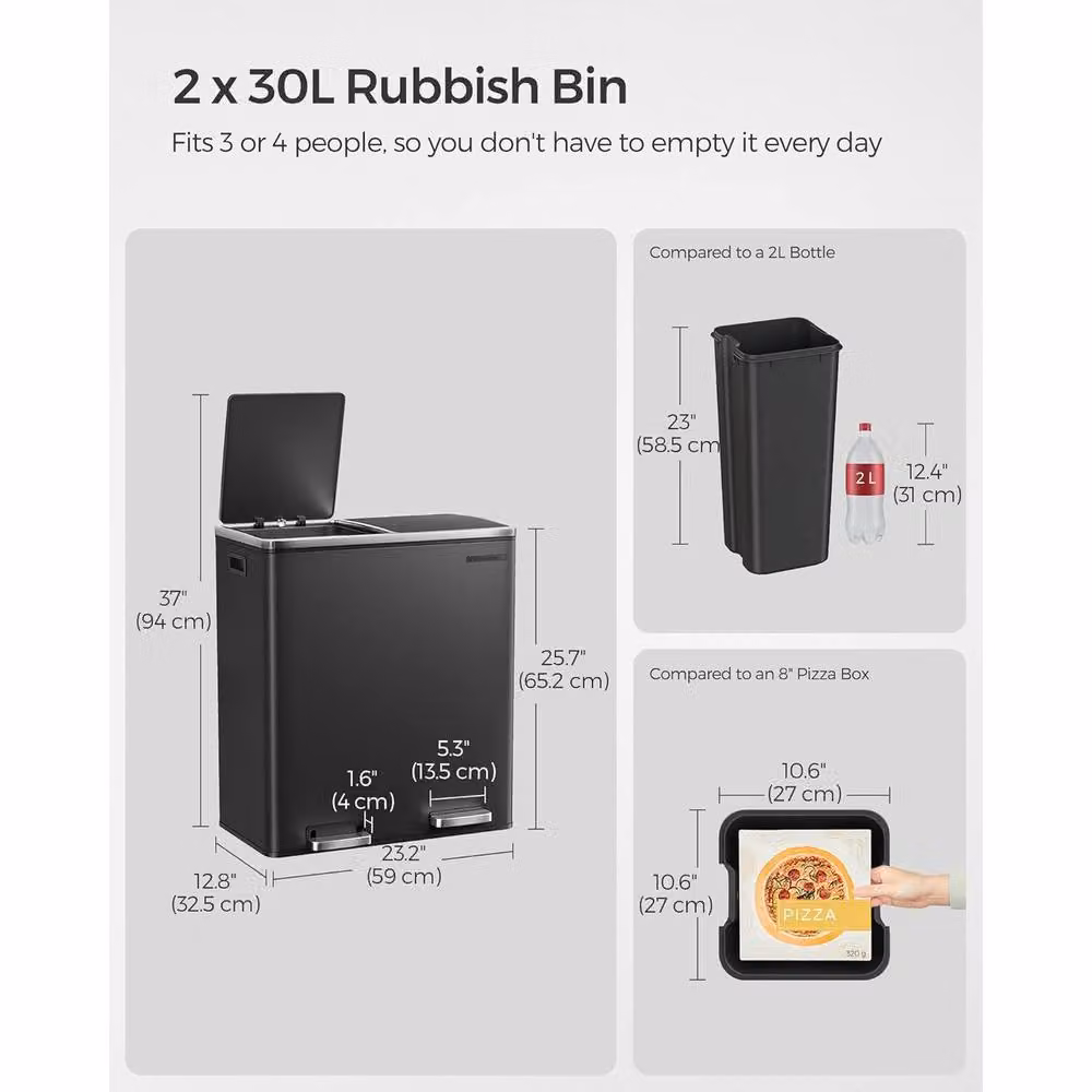 SONGMICS Dual Recycling Bin with Pedal and Multi Compartments in Black – 3