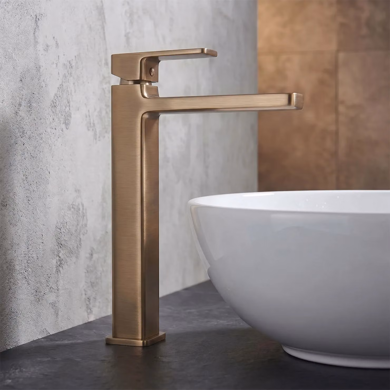 Balterley Square High Rise Mono Basin Mixer Tap in Brushed Bronze Brown – 4