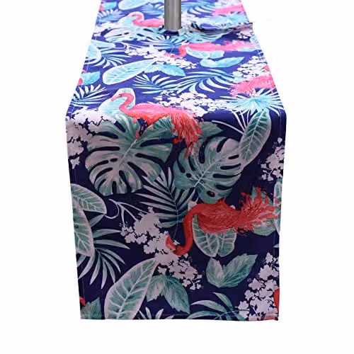 Alan Symonds Luxury Living Flamingo Water Repellent Outdoor Table Runner in Blue and Multicolour, W/H: 35.56 x 182.88 cm – 4