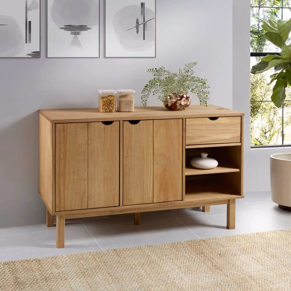 Berkfield Home OTTA Sideboard in Natural Solid Pine Wood, W/D/H: 114 x 43 x 73.5 cm – 2