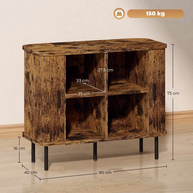 STILVORA Mid-Century Sideboard Storage Cabinet with Sliding Doors in Brown, W/D/H: 120 x 40 x 75 cm