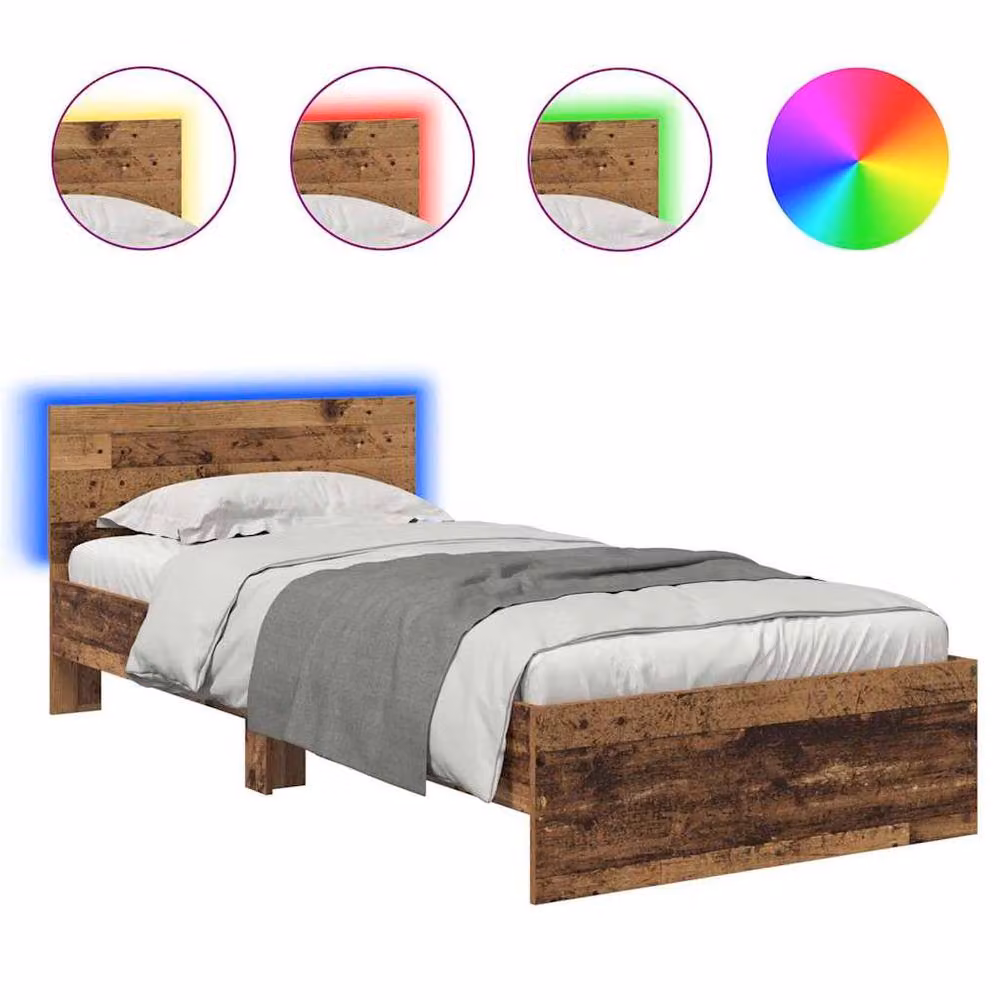 Berkfield Home Modern Bed Frame with Headboard and Under-Bed Lighting, Brown Engineered Wood, W: 100 cm, L: 200 cm – 2