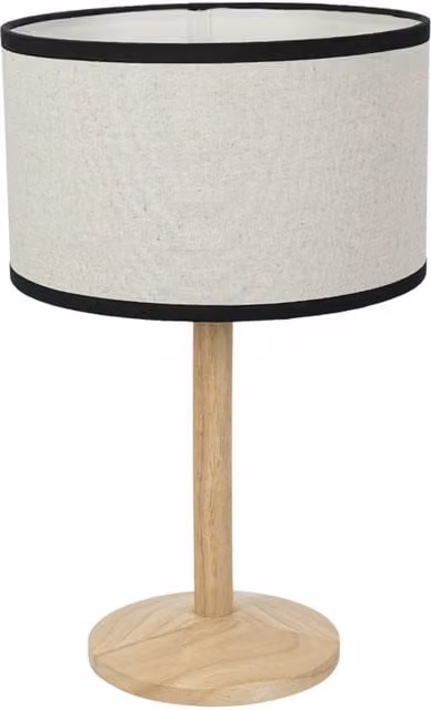 ValueLights Triston Natural Light Wood Stem Table Lamp with Black Linen Trim Drum Shade