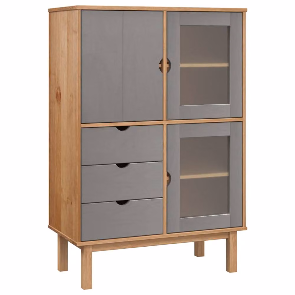 Berkfield Home OTTA Highboard in Brown and Grey Solid Pine Wood, W/D/H: 85 x 43 x 125 cm – 2