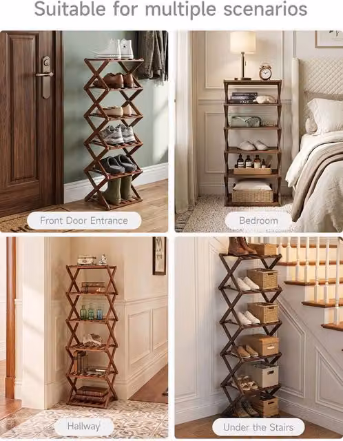 Garden Sanctuary 6-Tier Foldable Bamboo Shoe Rack in Brown