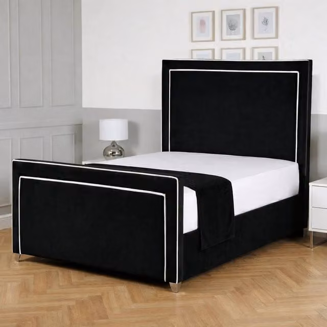 Living Comfort Bedz Verona Upholstered Velvet Bed Frame in Black, Super King, W/D/H: 200 x 200 cm