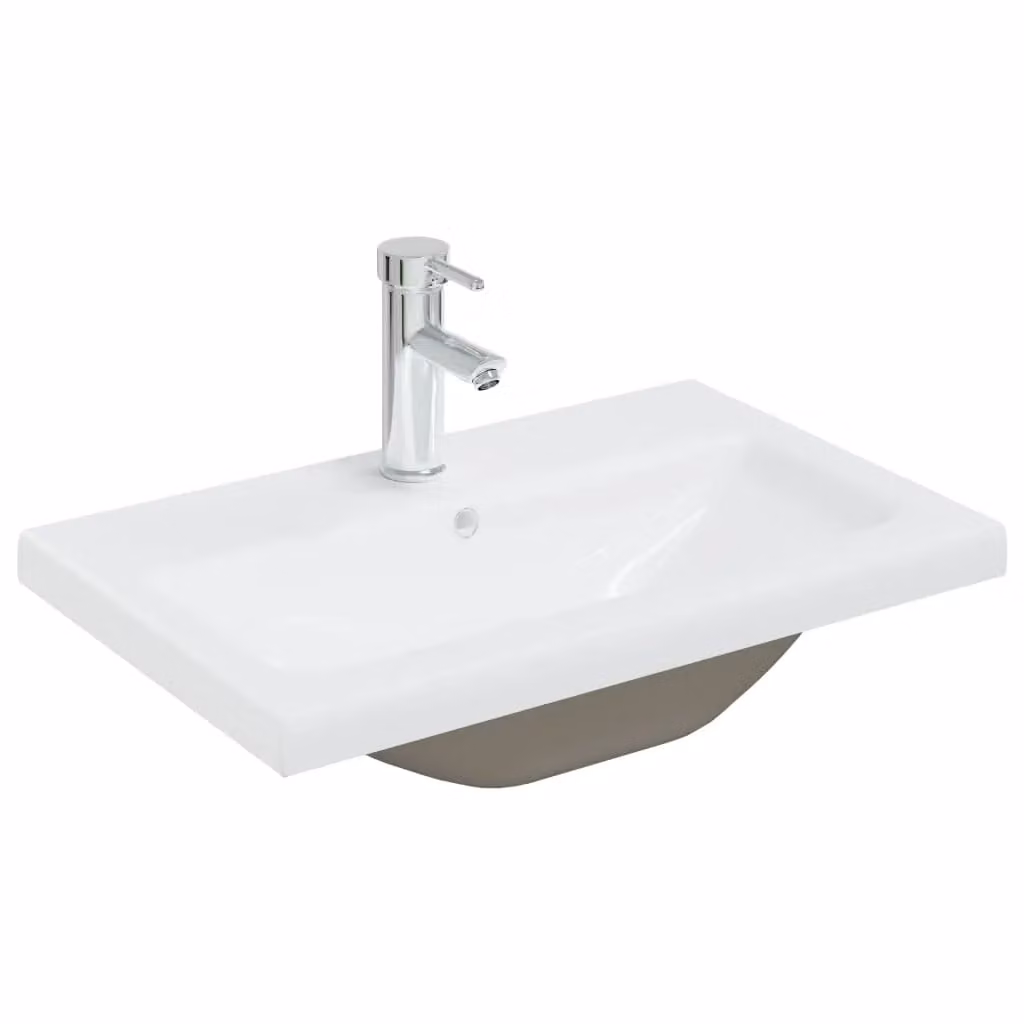 Berkfield Home White Ceramic Built-in Rectangular Basin with Overflow, W: 61 cm, D: 39 cm, H: 18 cm