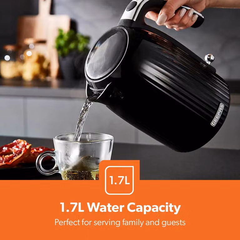 Geepas Black Fluted 1.7L Kettle and Toaster Set with 20L Digital Microwave