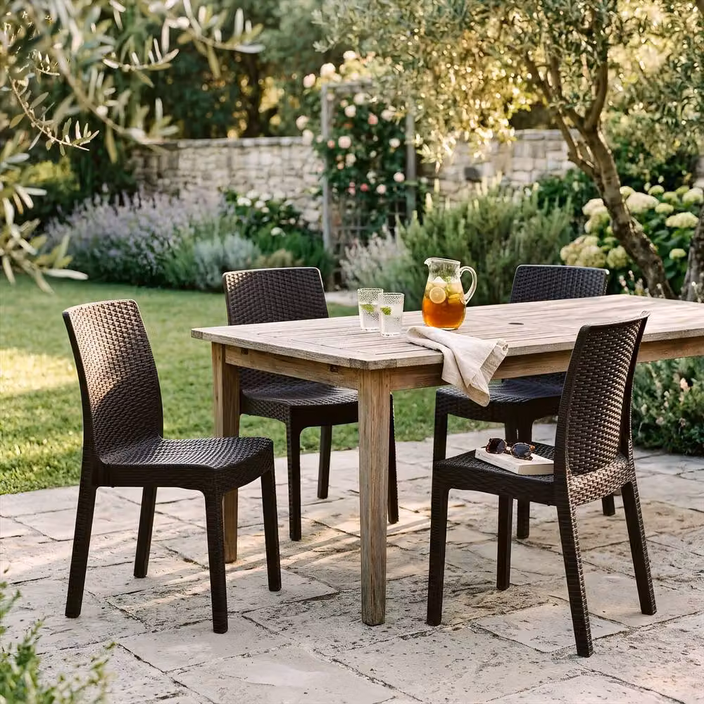 Harbour Housewares Nilufer Garden Dining Chairs, Pack of 4, Anthracite Rattan Effect Stackable Outdoor Seating – 5