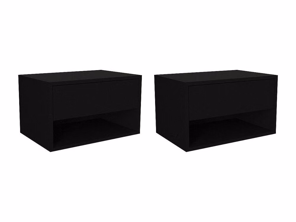 Vente-unique Set of 2 Black Wall-Mounted Bedside Tables with 1 Drawer and 1 Niche, W/D/H: 40 x 15 x 35 cm – 2