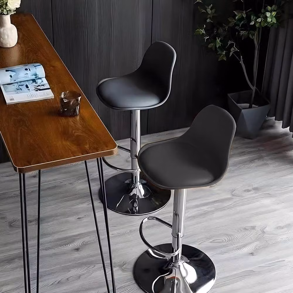 SPETLEK Set of 2 Black Synthetic Leather Swivel Bar Stools with Adjustable Height – 4