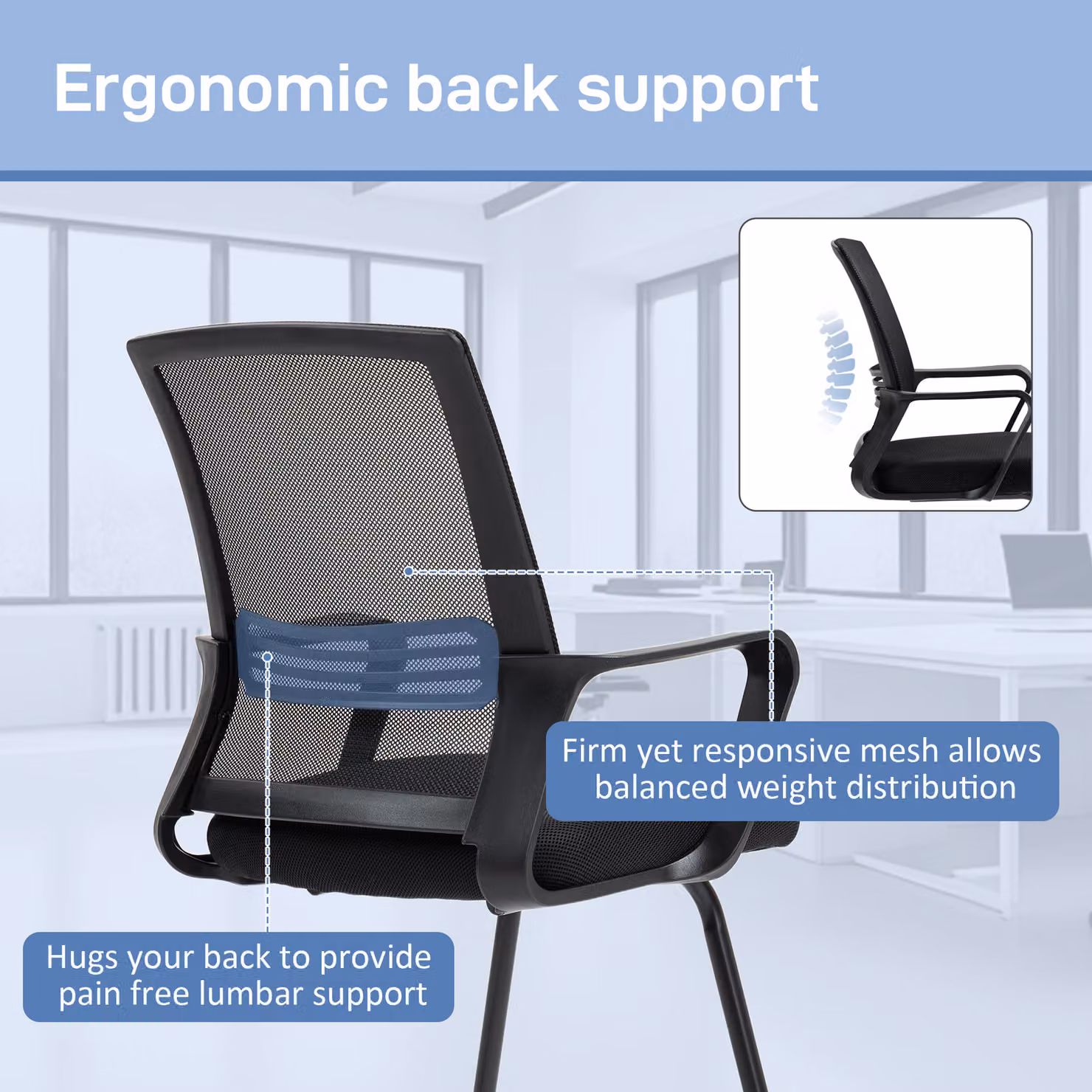 HOMCOM Ergonomic Black Padded Meeting Office Chair with Sled Base and Armrests – 4