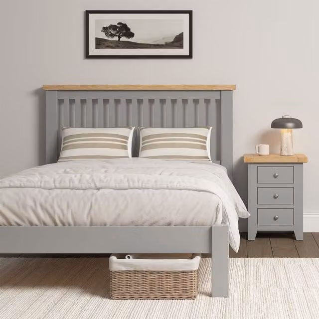 Seconique Windsor Double Bed in Light Grey, W/D/H: 140 x 200 x 106.5 cm – 1