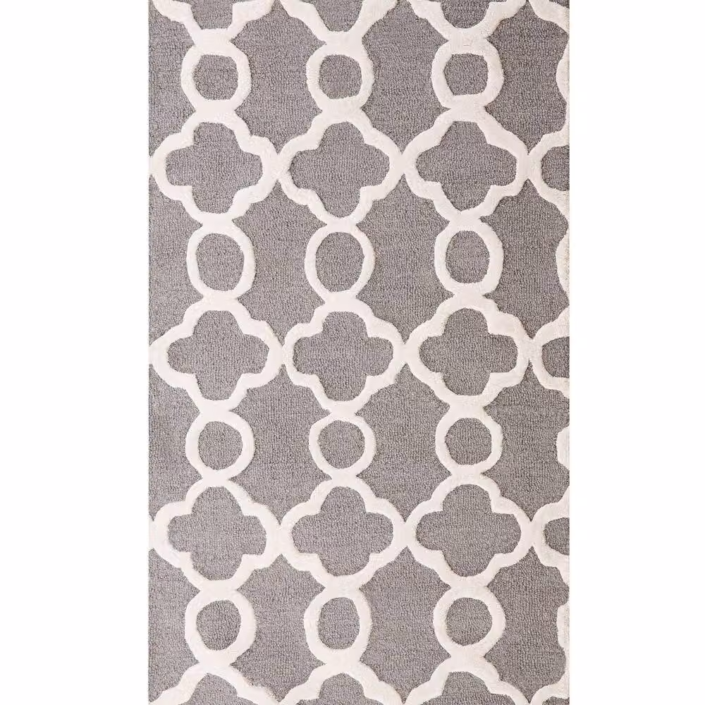 Wyld and Coco Trellis Hand-Tufted Wool and Cotton Geometric Rug in Grey and Beige, W: 80 cm, L: 150 cm – 1