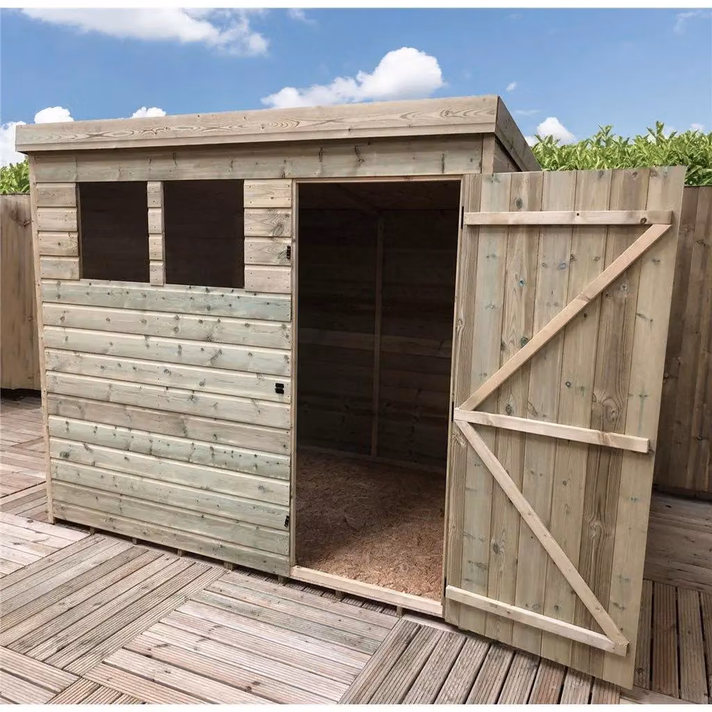 Marlborough Pressure Treated Pent Garden Shed with Single Door in Sand or Brown, W/D/H: 213.36 x 121.92 x 28.0 cm – 4