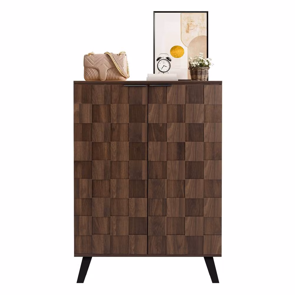 Merax Modern Brown and Black Shoe Cabinet with Soft-Close Hinged Doors and Internal Shelves, W/D/H: 80 x 35 x 110 cm – 4