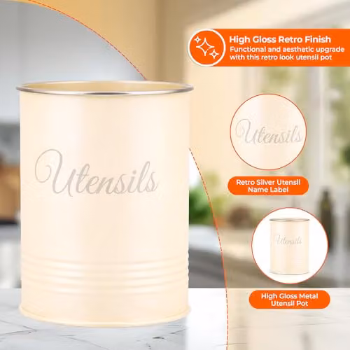 Innoteck Metal Utensil Holder and Cutlery Organiser in Cream, W/D/H: 13.5 x 17.4 x 13.5 cm – 2