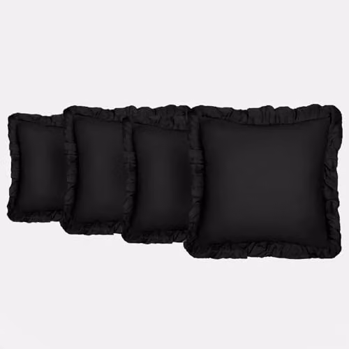 OHS Set of 2 Plain Faux Linen Frill Cushion Covers, Black, W/D/H: 45 x 45 x 45 cm – 5