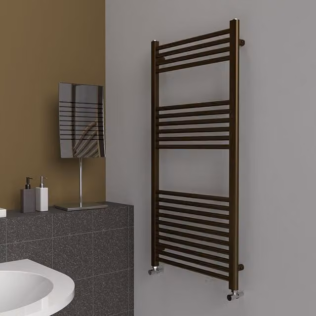 Lux Heat Antique Brass Coloured Steel Towel Radiator, H: 120 cm, W: 60 cm, D: 5.9 cm