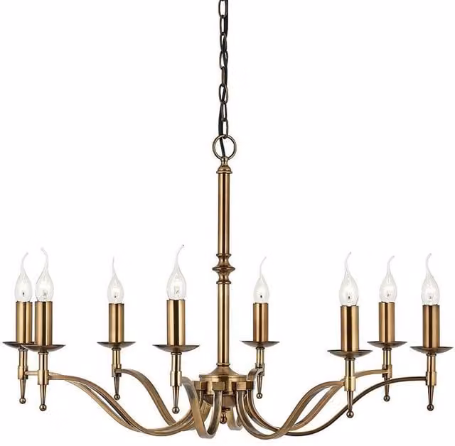 Loops Avery 8-Lamp Ceiling Pendant Chandelier in Antique Brass Metal